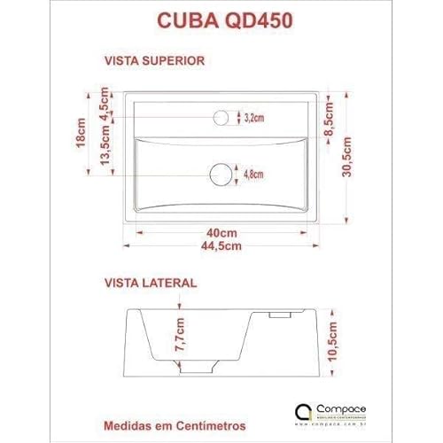 Cuba Q450W com Torneira e Válvula de Metal com Sifão e Flexível Compace Branco