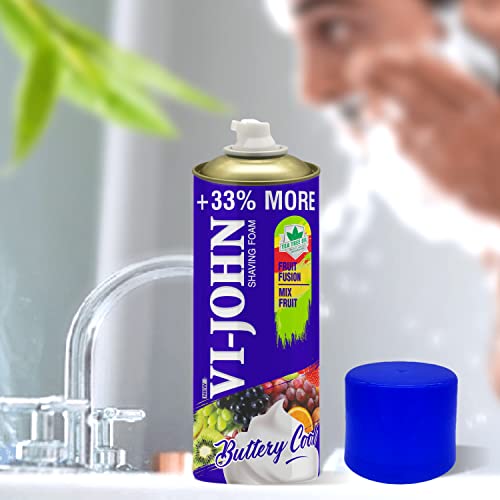Image of VI - JOHN Shaving Foam For Men,Fruit Fusion Shaving Foam With Goodness Of Nature,Tea Tree Oil,Vitamin E Enriched And Anti- Bacterial Formula(400Gm Each- Pack Of 2)