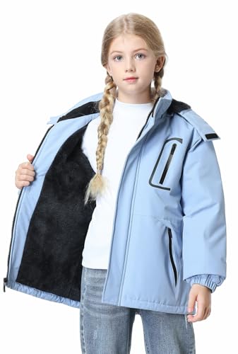 Image of Kid's Ski Jacket Waterproof Winter Coat Boy's and Girl's Fleece Snowboarding Jackets with Detachable Hood