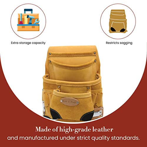 Style N Craft 10-Pocket Carpenter’s Nail & Tool Pouch With Tape Clip, Heavy-Duty Leather Tool Pouch, Perfect And Durable Full-Grain Leather Pouch, Yellow With Black Leather Corners (93924) #TOP4