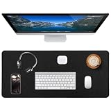 Leather Desk Pad Protector, Non-Slip Desk Mat 39'x17', Large Mouse Pad, PU Leather Writing Pad, Waterproof Desk Blotter, Laptop Desk Pad for Office and Home (Black)