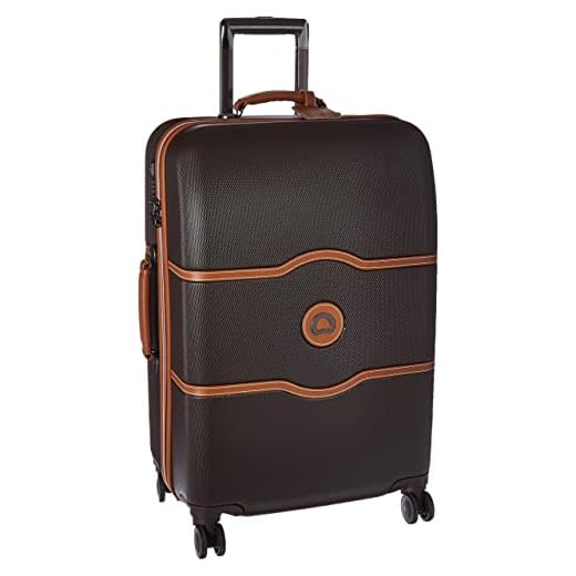 DELSEY Paris Chatelet Hard+ Hardside Luggage with Spinner Wheels, Chocolate Brown, Checked-Medium 24 Inch, with Brake