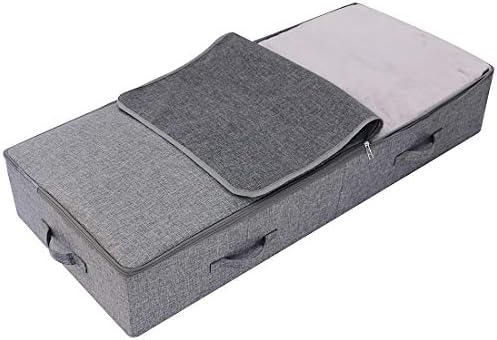 Amonsen 100*43*18cm Under bed Garment Bedding Storage Organizer Containers with Lid, Dust proof & Moth Proof, Large Folding Storage Boxes with Durable Plastic Board, Dark Gray