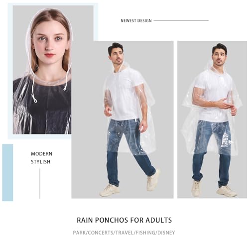 TUNCHMO Disposable Rain Ponchos 6 Pack for Adults/Family Set-50% Thicker Emergency Ponchos