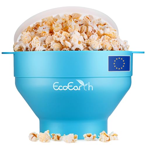 EcoEarth Máquina para hacer palomitas de maíz en microondas, tazón plegable de silicona de grado alimenticio con tapa, máquina para hacer palomitas de maíz con aire caliente, cangrejo azul
