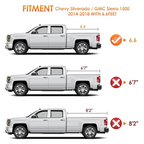 Image of Nilight Soft Roll Up Truck Bed Tonneau Cover Compatible with Chevy Silverado 1500 / GMC Sierra 1500 2014 2015 2016 2017 2018 6.6ft