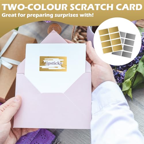 208 Stück Kratzaufkleber, 42 x 23 mm Kratzkarten, Karten Etikett Rechteck, Scratch Card Sticker, Kratz-Etiketten, DIY Kratzkarte für Scrapbook Postkarte (Gold, Silber)