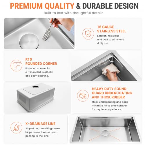 MONSINTA Undermount Kitchen Sink,16 Gauge T-304S Stainless Steel Workstation Sinks with Accessories, 23" x 18" x 10" Deep Single Bowl Kitchen Sinks for Outdoor, RV, Wetbar and Bathroom by MONSINTA - Used condition - Image 5