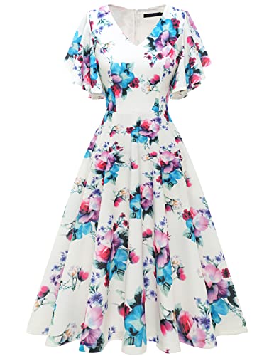 Image of Bridesmay Women's Formal Wedding Guest Dress for Women 2026 Short Sleeve Fit and Flare Tea Party Dresses
