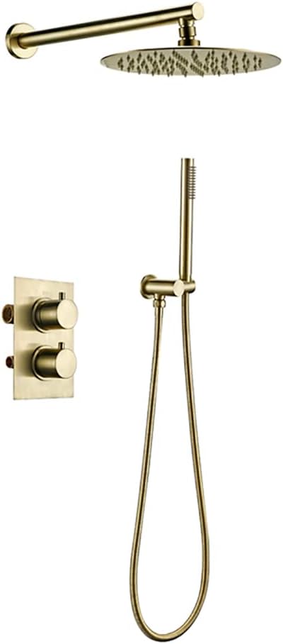 Alesco Brushed Gold Shower System, Shower Faucet Set Complete With 10-Inch Rainfall Shower Head And High Pressure Handheld Spray, Shower Faucet