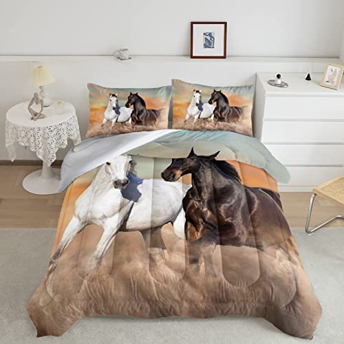 Bsntho 3D Horse Queen Comforter Set,Running Horses Bedding Set For Boys Girls Teens Man Twin Size 3Pcs Bedding Set Printed Comforter With 2 Pillowcases,Down Alternative,Soft And Lightweight #TOP2