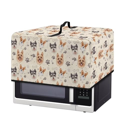 Image of Microwave Dust Cover Oil-Proof Countertop Convection Oven Cover Protective Smart Oven Protector for Kitchen Decor, L, Yorkshire Terrier Schnauzer Dog Puppy Paw Bone Beige