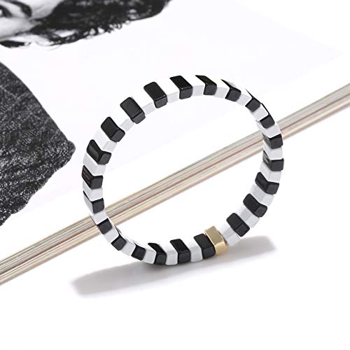 Enamel Tile Bracelets for Women Multicolored Tile Bead Stretch Bracelets Elastic Stackable Strip Colorblock Strand Bangle Bracelets Summer Party Gifts4