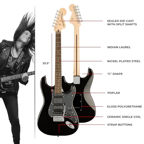 Image of Fender Squier Affinity Series HSS Stratocaster with Laurel Fingerboard- Metallic Black