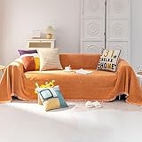 VClife Modern Orange Couch Cover XL Sofa Cover for Sectional Couch, Soft Kids Couch Covers for 3 Cushion Couch Sofa, Thick Chenille L-Shape Furniture Sofa Covers for Living Room 71'x134'