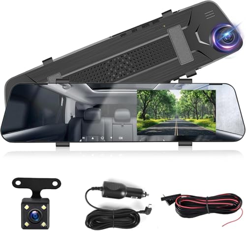 NHOPEEW Espejo Retrovisor Dash CAM con Cámaras Duales 1080P Soporta Sensor de Gravedad/Asistencia al Aparcamiento/Grabación en Bucle/Visión Nocturna/Brillo Ajustable + Tarjeta SD 64GB