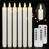 JOIONE Flameless Taper Candles with Remote Timer, 6Pack Battery Operated Real Wax Flickering Flame, Fake Electric LED Candles Warm Light for Mother's Day Christmas-White