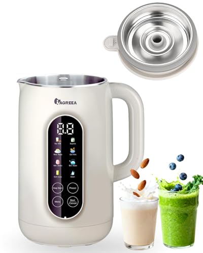 IAGREEA 10-in-1 Nut Milk Maker Machine 304 Stainless Steel Lid BPA Free, 35oz Soy Milk Maker for Homemade Milkshake/Nut/Oat/Plant-Based Drink, 10 Blades Blenders with Delay Start/Boil Water/Self Clean
