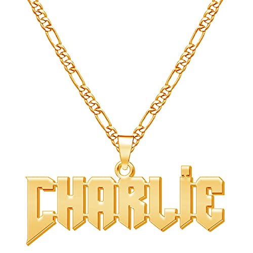 ShineSand Name Necklace Personalized Custom Mens Name Necklaces with Rope/Figaro/Curb Link Chain Customized Name Plate Boyfriend Jewelry Gift