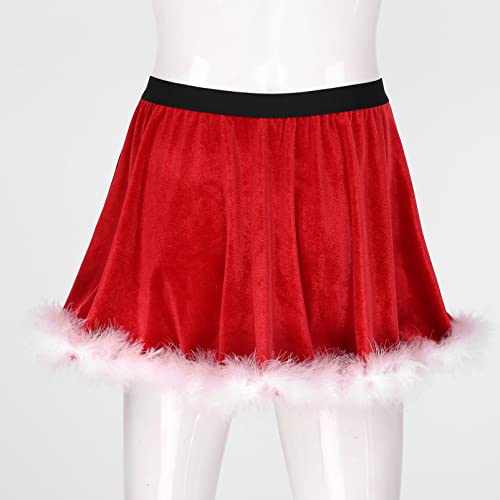 Women's Faux Fur Trim Mini Miss Santa Claus Tutu Skirt Skater Dance A-line Flared Skirts4