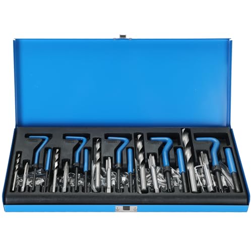 DASBET 151PCS Helicoil Metric Thread Repair Tool Kit HSS Drill Helicoil Repair Kit HSS Drill Thread Insert Repair Tool Metric M5 M6 M8 M10 M12 (Blue)