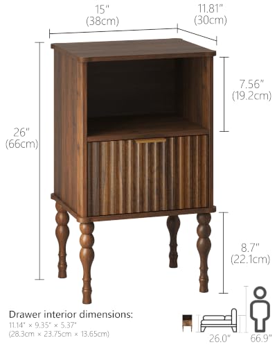 Image of Veegle Small Wooden Nightstand with Drawer