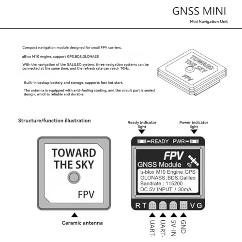Módulo GPS M10 UBX GNSS Mini con antena de cerámica y protocolo dual NMEA para drones FPV 6