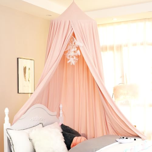 Extra Large Kids Bed Canopy for Girls Boys Bedroom Decor, Crib Nursery Hanging Light Blocking Reading Nook (Coral Pink)