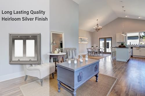 Image of Henne Bery Sunken Pearls Heavy Duty Decorative Wall Plate Switch Plate Outlet Cover (Double Decorator, Heirloom Silver)