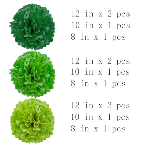 Image of Classroom Tree Green Tissue Paper Pom Poms Flowers Pack of 12 | Dark‑Green, Green, Light‑Green,3 Sizes (12in 10in 8in), Hanging Wall 3D Decorations for School Elementary Teacher Chalkboard