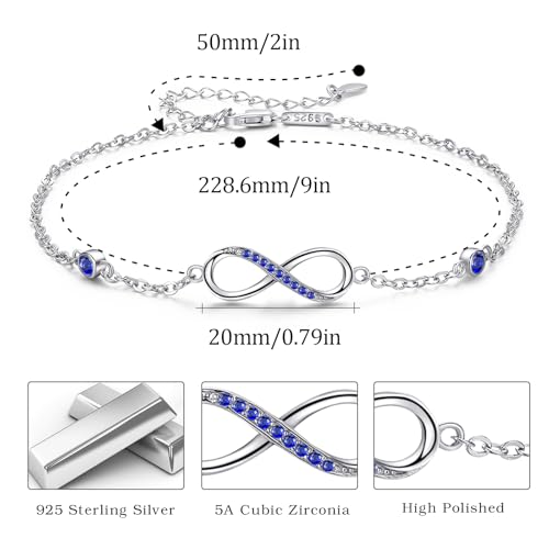 Image of MEDWISE Womens Infinity Anklet Bracelet 925 Sterling Silver Endless Love Symbol Ankle Bracelet Adjustable Plus Size Large Bracelet Gifts for her Mother's Day Gifts