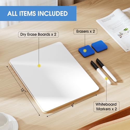 maxgear small white board 2 pack dry erase boards 93939x 123939 mini white board double sided portable whiteboards for students teachers school supplies lapboards including 2 markers and 2 erasers
