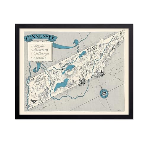Poster Master Vintage Tennessee State Print - Retro Map Poster - Educational Art - Gift for Teacher, Student, Travel Lover - Wall Decoration for Classroom, Office, Dorm - 11x14 Black Framed
