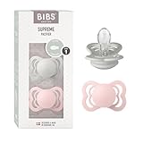 BIBS Supreme Soother 2-Pack, BPA Free Dummy Pacifier, Symmetrical Nipple. Silicone, Size 1 (0-6 Months), Haze/Blossom - Image 1