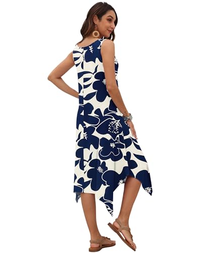 Image of AUSELILY Women's Summer Dresses Casual Sleeveless Midi Tank Beach Dress | Women's Asymmetrical Hem Sundress with Side Pockets, Great for Beach, Vacation & Daily Wear