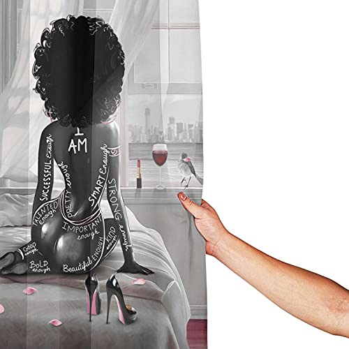 African American Shower Curtain Fashion Women Shower Curtain Black And Pink Shower Curtains Fabric Bathroom Black Girl Set Waterproof Bath Curtain, African Bathroom Sets With 12 Hooks 55X72 Inches #TOP3