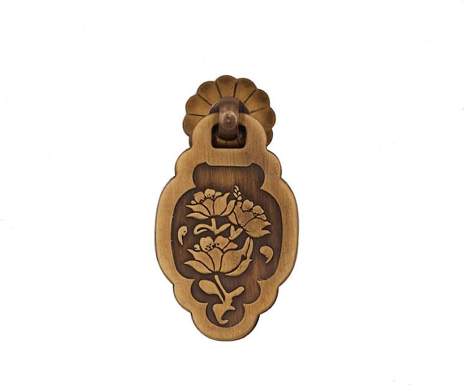 2 Colors 3 Sizes Chinese Antique Pure Copper Drawer Hanging Pull Antique Copper Pendant Small Pull Classical Furniture Shoe Cabinet Sub-Door Lotus Hanging Pull (Medium,Antique Brass)