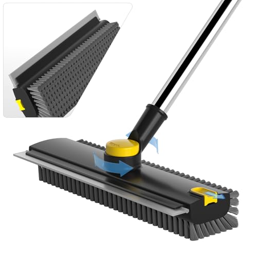 Image of Scrub Brush with Long Handle, Floor Scrub Brush Squeegee Broom for Cleaning, 3 in 1 Shower Scrubber Floor Broom Squeegee for Concrete Tile Wall Deck Patio Special Black