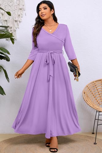 Image of Runwind Plus Size Dress for Women - 3 /4 Sleeve V Neck Maxi Dresses for Women (XL-6XL)