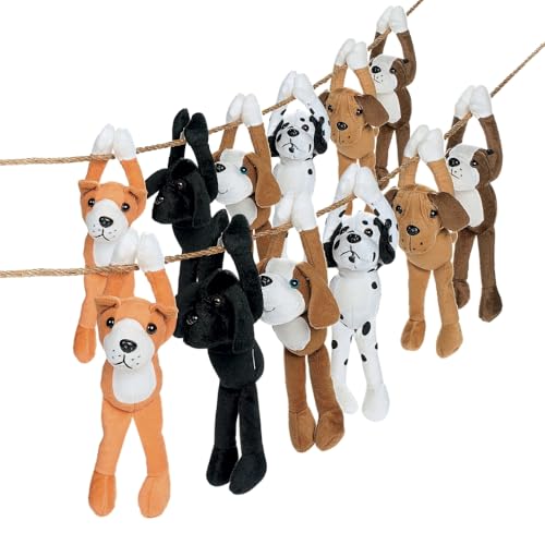 Hanging Dog Stuffed Animals - Stuffed Dog Plush with Hook and Loop Fastener Paws - Set of 12