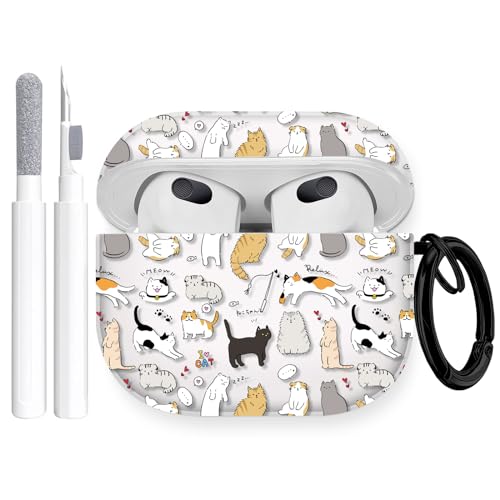 Image of Gedicht Kitty Cat Pattern TPU Soft Case for Airpods 3, Shockproof with Cleaner Kit & Keychain