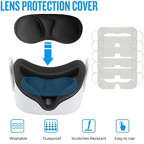 Hevanto VR Silicone Cover for Oculus Quest 2, 6-in-1 Oculus Quest 2 Accessories, Controller Grip Cover, Lens Protector, Disposable VR Eye Cover Mask, Anti Slip Anti Collision Protective Covers