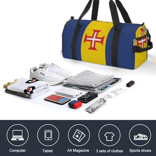 Madeira Flag Funny Gym Bag Travel Tote Bag Duffel Bag with Shoe Compartment for Weekender Sports Vacation4
