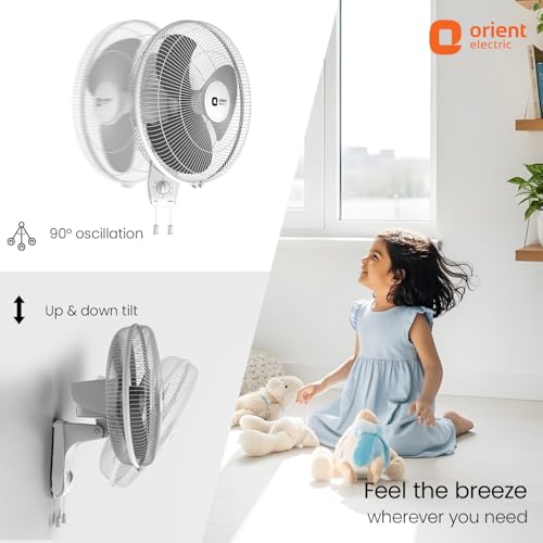Image of Orient Electric Wall 97 | High Speed Wall Fan for Home | 100% Copper Motor | 90 Degree Oscillation with Tilt Mechanism | 3 Speed Pull Cord | Thermal Overload Protection | Military Grade Guard | Grey