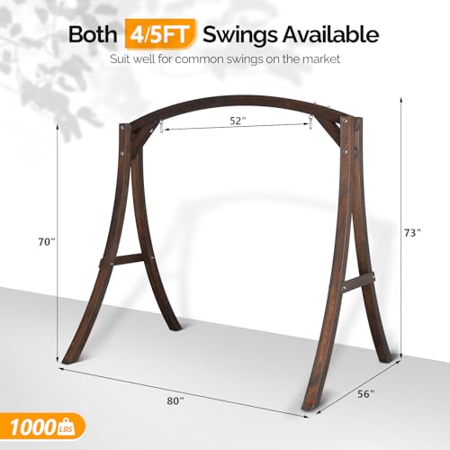 Image of VINGLI 6.7FT Wooden Porch Swing Frame, 1000-lb A-Frame Stand, Rustic