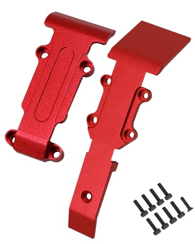 hopsupRC Front Rear Skid Plate Upgrades for 1/16 E-REVO/Mini Slash,2PCS Aluminum Front Rear Skid Plate Hops Up Upgrades Parts for 1/16 E-REVO （71076-3）;Mini Slash （70054-1）,Red
