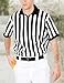 FitsT4 Sports Mens Official Black & White Stripe Referee Shirt Zipper Collared Short Sleeve Umpire Jersey Costume Ref Uniform