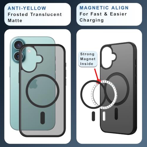 Image of CEDO Magnetic Cover for iPhone 16 Plus | Compatible with MagSafe Wireless Charging | Matte Black Case Designed with Magnetic Lock Shockproof Edge Protection Backcover (Translucent Black)
