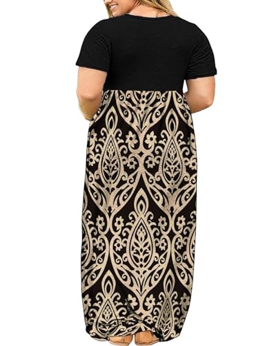 Image of Kancystore Women's Plus Size Maxi Dress with Pockets Summer Dresses XL-5X | Plus Size High Waisted Long Length Beach Dress, Empire Waist Round Neck Casual Dress, Solid Striped Floral Tie Dye Colors
