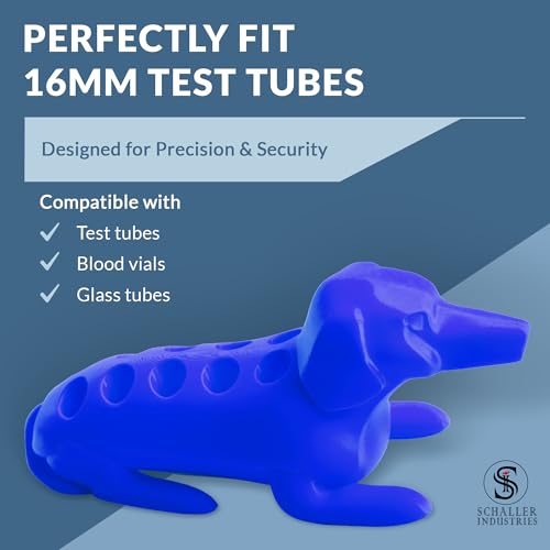 Image of S I Schaller Industries Dachshund Test Tube Holder, 16mm - Veterinary Blood Test Tube Rack, Holds 10 Vials, Compact Fun Design Organizer for Veterinary and Research Lab Use - Royal Blue